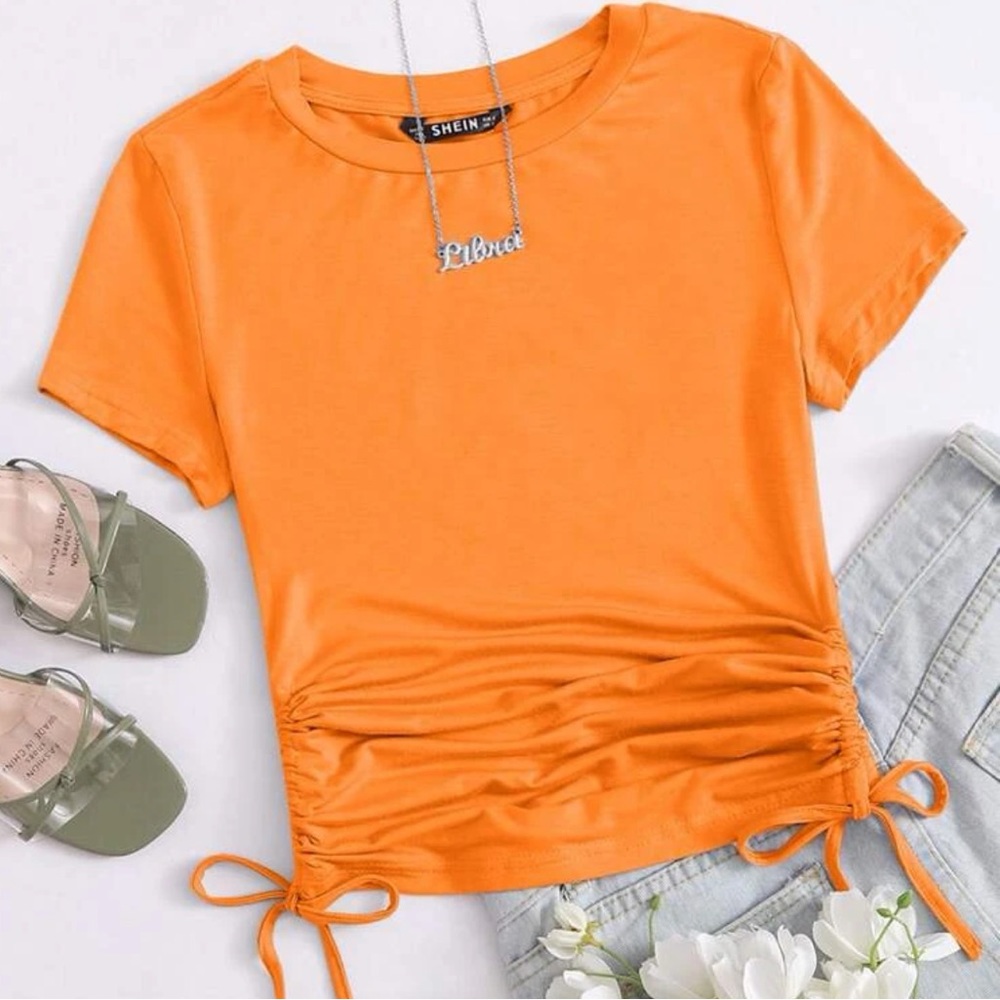 Shein Neon Orange Scrunched Shirt